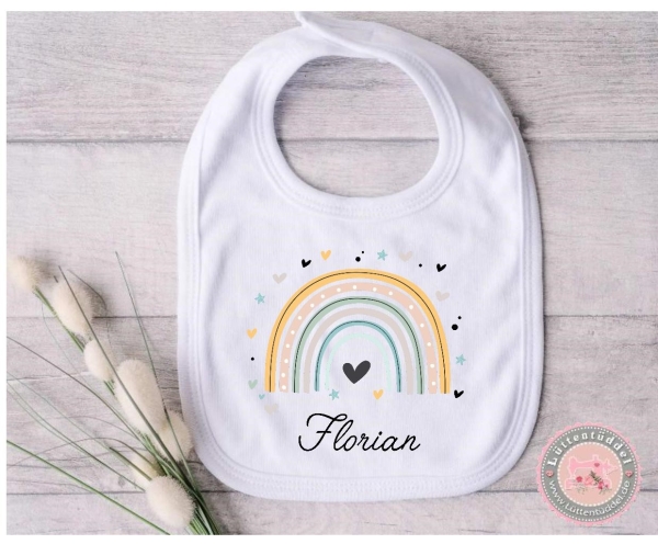 zuckersüßes Babylätzchen Regenbogen  Wunschname Geschenk Geburt Taufe Mitbringsel Lüttentüddel®